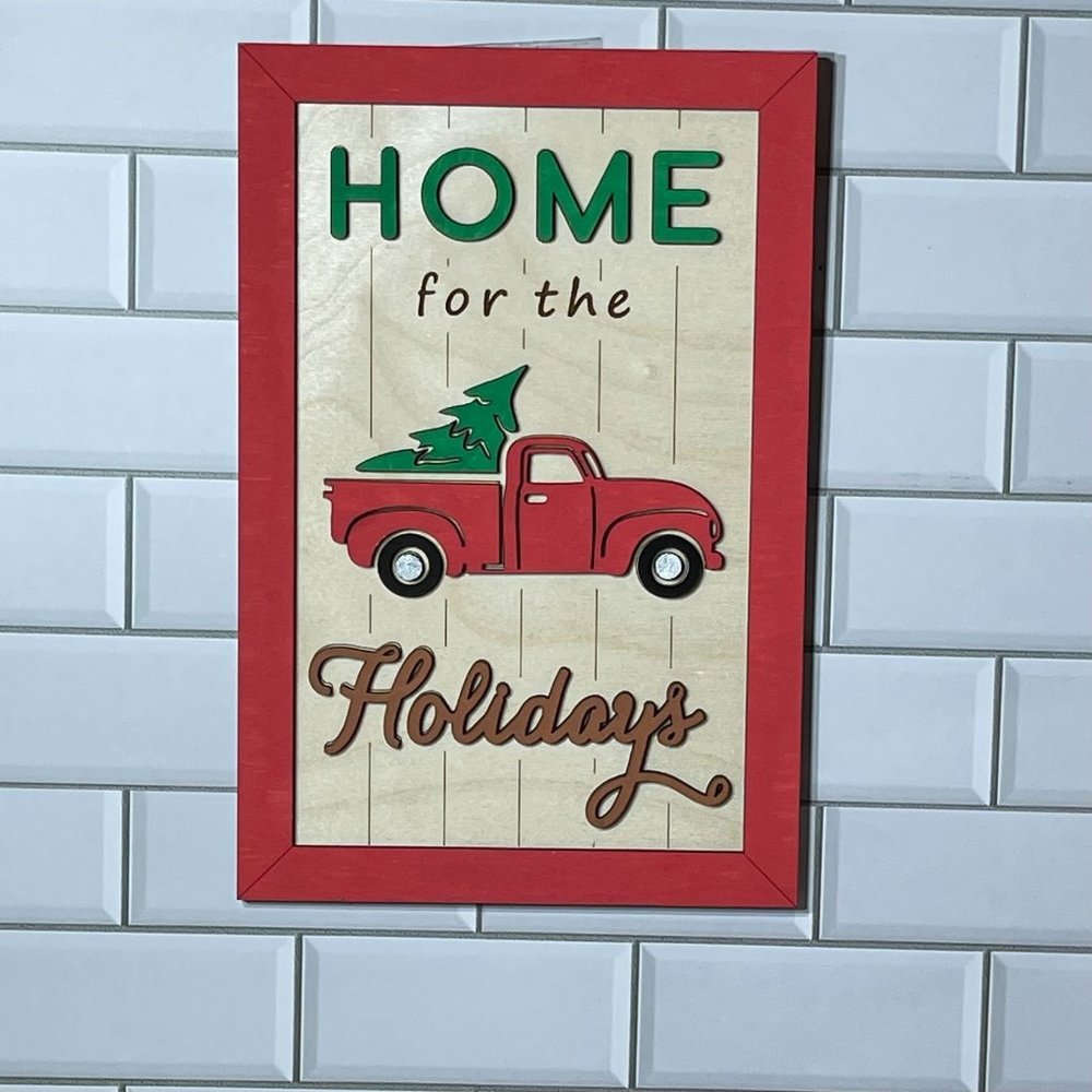 Home for the Holidays wood sign, Christmas decor sign, Old fashion truck sign